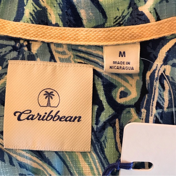 Caribbean Roundtree & Yorke tropical button down short sleeve collared shirt M - Picture 13 of 16
